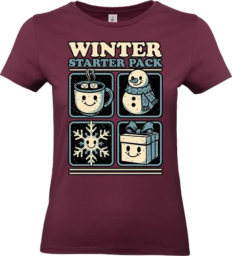 Winter Stater Pack - Christmas, Christmas Vacation, Christmas Lights, Fun, Funny, Winter, Snow, Holiday, Happy Holidays, Holidays, Jolly, Cute, Gifts, Gift, Happy, Starter Pack, Mug, Hot Chocolate, Hot Cocoa, Snowman, Marshmallow, Snowflake - Standard T-Shirt (Women)