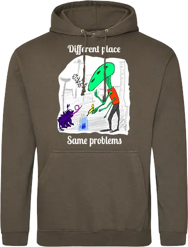 Different place, same problems, weiße Schrift