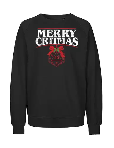 Merry Critmas D20 Holiday - d20, dice, fantasy, gaming, geek, gen xers, holiday, merry christmas, nerd, retro, roleplay, rpg, tabletop, vintage, xmas - Fairtrade Sweatshirt