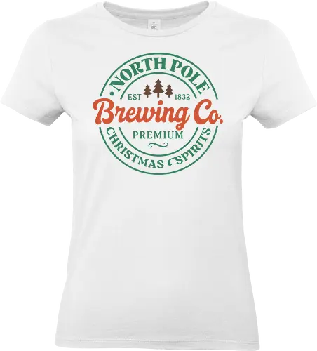  North Pole Brewing Co.: Christmas Spirits - North Pole Brewing Co, Christmas Spirits, beer logo, funny Christmas, holiday beer, craft beer, vintage graphic, festive drinking, nostalgic, t-shirt design, art print, sarcastic holiday, microbrewery, retro Christmas. - Standard T-Shirt (Women)