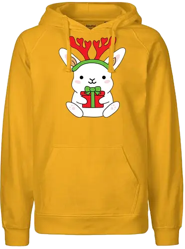  Rabbit With Gift  - White, Animal, Red, Rabbit, Christmas, Cute, Holiday, Gift, New Year, Present, Deer, Christmas time - Fairtrade Hoodie