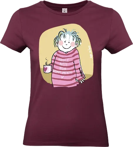 Heute bitte nur Komplimente.. - Ringelpullisprüche, Ringeldinger, streifenweise, Spruch, Weisheit, Motivation, Ringelpulli, SprücheShirt, Cartoon Illustration, Statement, Handgezeichnet, Humor, Selbstironie, Streifenpulli, Spruchshirt, deutsch - Standard T-Shirt (Women)