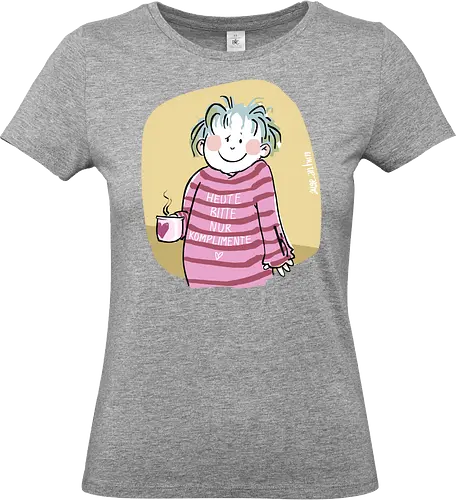 Heute bitte nur Komplimente.. - Ringelpullisprüche, Ringeldinger, streifenweise, Spruch, Weisheit, Motivation, Ringelpulli, SprücheShirt, Cartoon Illustration, Statement, Handgezeichnet, Humor, Selbstironie, Streifenpulli, Spruchshirt, deutsch - Standard T-Shirt (Women)