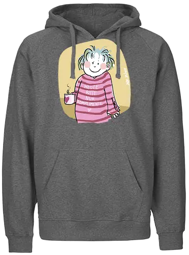 Heute bitte nur Komplimente.. - Ringelpullisprüche, Ringeldinger, streifenweise, Spruch, Weisheit, Motivation, Ringelpulli, SprücheShirt, Cartoon Illustration, Statement, Handgezeichnet, Humor, Selbstironie, Streifenpulli, Spruchshirt, deutsch - Fairtrade Hoodie