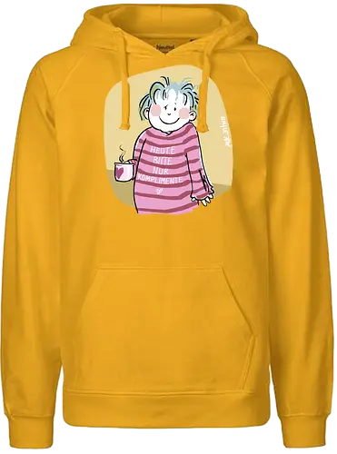 Heute bitte nur Komplimente.. - Ringelpullisprüche, Ringeldinger, streifenweise, Spruch, Weisheit, Motivation, Ringelpulli, SprücheShirt, Cartoon Illustration, Statement, Handgezeichnet, Humor, Selbstironie, Streifenpulli, Spruchshirt, deutsch - Fairtrade Hoodie