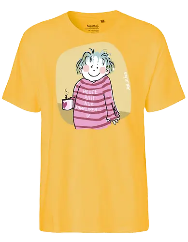 Heute bitte nur Komplimente.. - Ringelpullisprüche, Ringeldinger, streifenweise, Spruch, Weisheit, Motivation, Ringelpulli, SprücheShirt, Cartoon Illustration, Statement, Handgezeichnet, Humor, Selbstironie, Streifenpulli, Spruchshirt, deutsch - Fairtrade T-Shirt