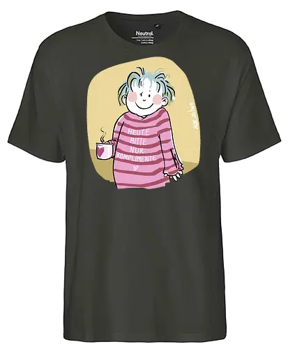 Heute bitte nur Komplimente.. - Ringelpullisprüche, Ringeldinger, streifenweise, Spruch, Weisheit, Motivation, Ringelpulli, SprücheShirt, Cartoon Illustration, Statement, Handgezeichnet, Humor, Selbstironie, Streifenpulli, Spruchshirt, deutsch - Fairtrade T-Shirt