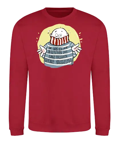 Da hab ich mir ja gestern .. - Ringelpullisprüche, Ringeldinger, streifenweise, Spruch, Weisheit, Motivation, Ringelpulli, SprücheShirt, Cartoon Illustration, Statement, Handgezeichnet, Humor, Selbstironie, Streifenpulli, Spruchshirt, deutsch - Sweatshirt