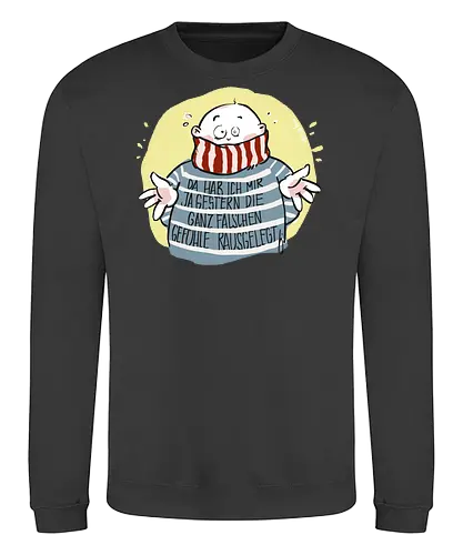 Da hab ich mir ja gestern .. - Ringelpullisprüche, Ringeldinger, streifenweise, Spruch, Weisheit, Motivation, Ringelpulli, SprücheShirt, Cartoon Illustration, Statement, Handgezeichnet, Humor, Selbstironie, Streifenpulli, Spruchshirt, deutsch - Sweatshirt