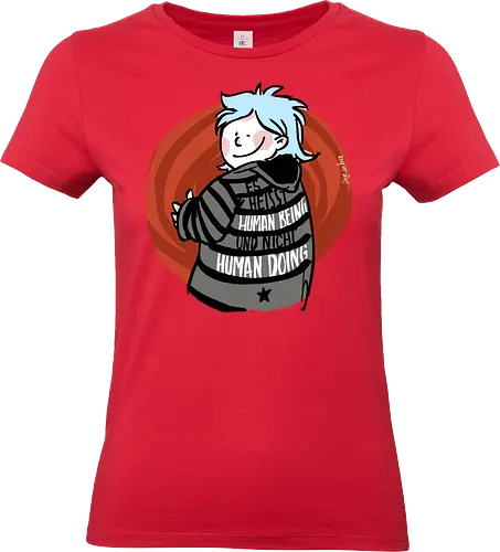 Es heißt human being - nicht human doing!  - Ringelpullisprüche, Ringeldinger, streifenweise, Spruch, Weisheit, Motivation, Ringelpulli, SprücheShirt, Cartoon Illustration, Statement, Handgezeichnet, Humor, Selbstironie, Streifenpulli, Spruchshirt, deutsch - Standard T-Shirt (Women)
