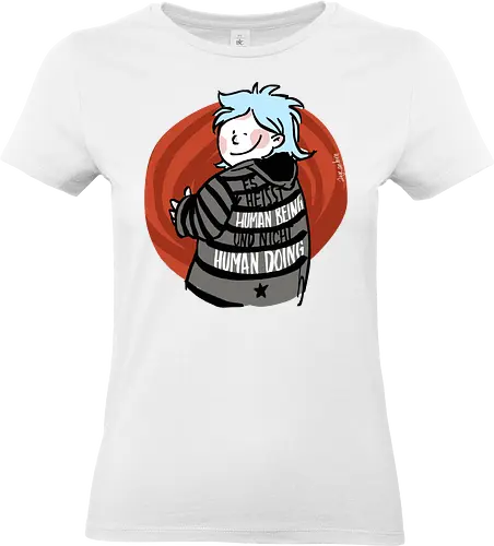 Es heißt human being - nicht human doing!  - Ringelpullisprüche, Ringeldinger, streifenweise, Spruch, Weisheit, Motivation, Ringelpulli, SprücheShirt, Cartoon Illustration, Statement, Handgezeichnet, Humor, Selbstironie, Streifenpulli, Spruchshirt, deutsch - Standard T-Shirt (Women)