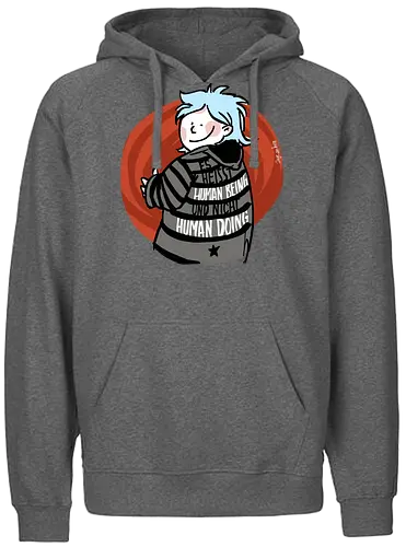 Es heißt human being - nicht human doing!  - Ringelpullisprüche, Ringeldinger, streifenweise, Spruch, Weisheit, Motivation, Ringelpulli, SprücheShirt, Cartoon Illustration, Statement, Handgezeichnet, Humor, Selbstironie, Streifenpulli, Spruchshirt, deutsch - Fairtrade Hoodie