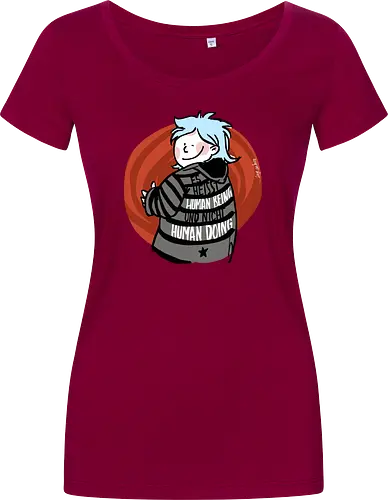 Es heißt human being - nicht human doing!  - Ringelpullisprüche, Ringeldinger, streifenweise, Spruch, Weisheit, Motivation, Ringelpulli, SprücheShirt, Cartoon Illustration, Statement, Handgezeichnet, Humor, Selbstironie, Streifenpulli, Spruchshirt, deutsch - Women T-Shirt