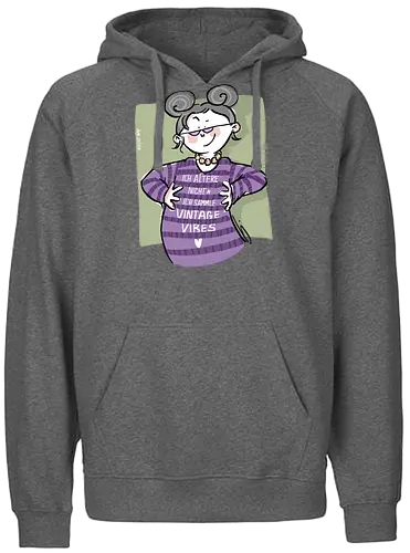 Vintage vibes - Ringelpullisprüche, Ringeldinger, streifenweise, Spruch, Weisheit, Motivation, Ringelpulli, SprücheShirt, Cartoon Illustration, Alt, Altwerden, Statement, Handgezeichnet, Humor, Selbstironie, Streifenpulli, Spruchshirt, deutsch - Fairtrade Hoodie