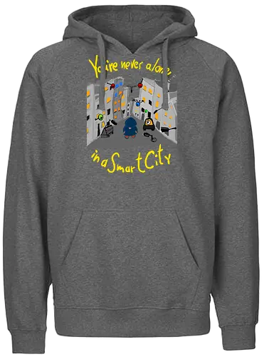 You're never alone in a Smart City, helle Schrift - Privatsphäre, BigData, Überwachungskapitalismus - Fairtrade Hoodie