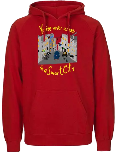 You're never alone in a Smart City, helle Schrift - Privatsphäre, BigData, Überwachungskapitalismus - Fairtrade Hoodie