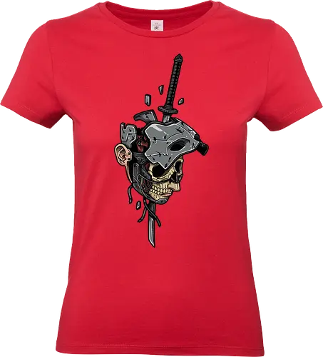 Cyberpunk Samurai Mortality - Cyberpunk skull, samurai, katana, morbid art, futuristic, sci-fi, warrior aesthetic, dark fantasy, t-shirt design, art print, cool graphic, mecha, unconventional, edgy, warrior skull. - Standard T-Shirt (Women)