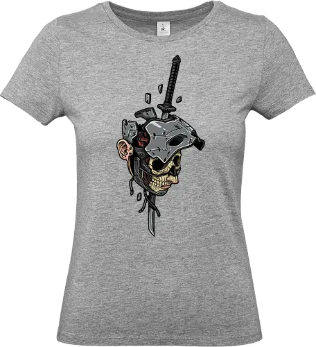 Cyberpunk Samurai Mortality - Cyberpunk skull, samurai, katana, morbid art, futuristic, sci-fi, warrior aesthetic, dark fantasy, t-shirt design, art print, cool graphic, mecha, unconventional, edgy, warrior skull. - Standard T-Shirt (Women)