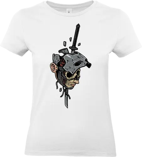 Cyberpunk Samurai Mortality - Cyberpunk skull, samurai, katana, morbid art, futuristic, sci-fi, warrior aesthetic, dark fantasy, t-shirt design, art print, cool graphic, mecha, unconventional, edgy, warrior skull. - Standard T-Shirt (Women)