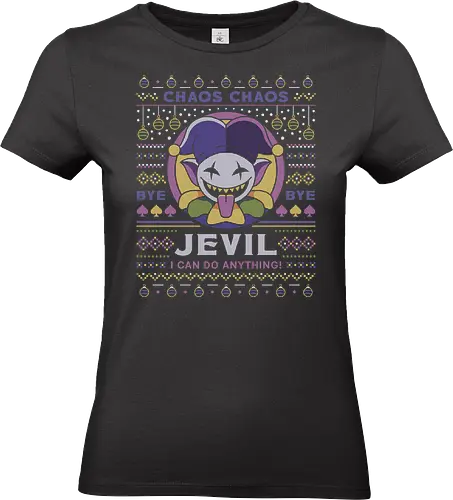 Jevil Ugly Sweater - Tale, deltarune, spamton, sans, jevil, indie game, video game, gaming, flowey, mettaton, gamer, papyrus, toriel, asgore, ugly christmas sweater, rug - Standard T-Shirt (Women)
