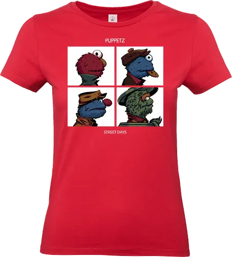 Puppetz Street Days - cookie monster, grover, Oscar the grouch, sesame streets, elmo, big bird, retro, puppet, puppets, puppet master, retro vintage, puppeteer, unique design, retro design, vintage cartoon, demon days, gorillaz, gorillaz demon days - Standard T-Shirt (Women)