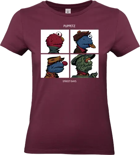 Puppetz Street Days - cookie monster, grover, Oscar the grouch, sesame streets, elmo, big bird, retro, puppet, puppets, puppet master, retro vintage, puppeteer, unique design, retro design, vintage cartoon, demon days, gorillaz, gorillaz demon days - Standard T-Shirt (Women)