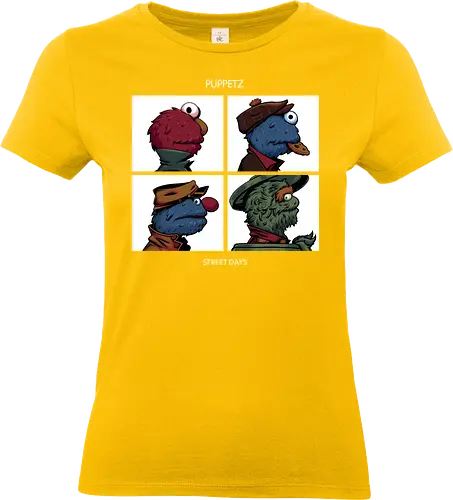 Puppetz Street Days - cookie monster, grover, Oscar the grouch, sesame streets, elmo, big bird, retro, puppet, puppets, puppet master, retro vintage, puppeteer, unique design, retro design, vintage cartoon, demon days, gorillaz, gorillaz demon days - Standard T-Shirt (Women)