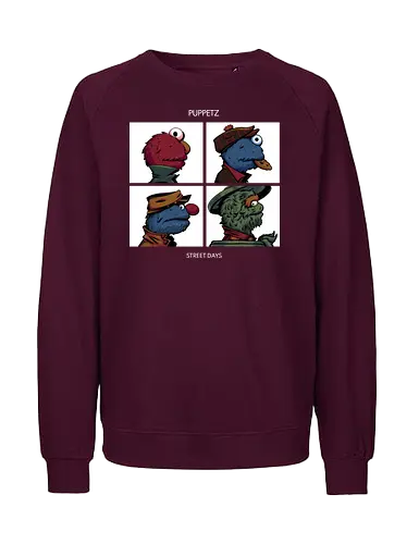 Puppetz Street Days - cookie monster, grover, Oscar the grouch, sesame streets, elmo, big bird, retro, puppet, puppets, puppet master, retro vintage, puppeteer, unique design, retro design, vintage cartoon, demon days, gorillaz, gorillaz demon days - Fairtrade Sweatshirt