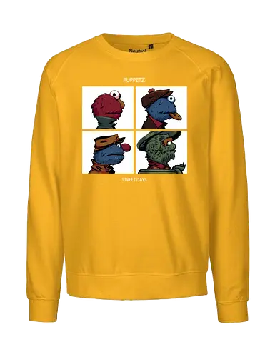 Puppetz Street Days - cookie monster, grover, Oscar the grouch, sesame streets, elmo, big bird, retro, puppet, puppets, puppet master, retro vintage, puppeteer, unique design, retro design, vintage cartoon, demon days, gorillaz, gorillaz demon days - Fairtrade Sweatshirt