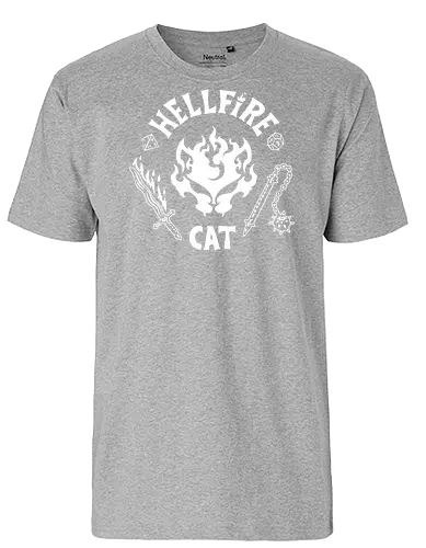 Hellfire Cat - hellfire club, cat, kitty, meow, Strange, hellfire, demogorgon, hawkins, upside down, eleven, Pen and paper, movie, tv series, TV, 80s - Fairtrade T-Shirt
