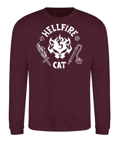 Hellfire Cat - hellfire club, cat, kitty, meow, Strange, hellfire, demogorgon, hawkins, upside down, eleven, Pen and paper, movie, tv series, TV, 80s - Sweatshirt