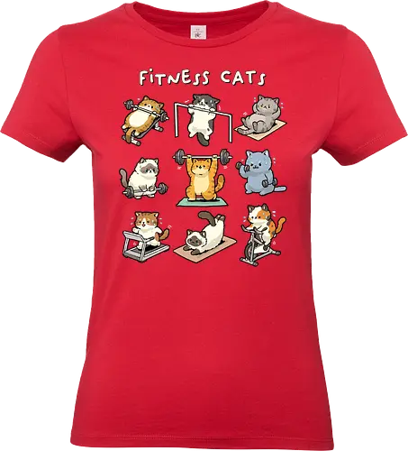 Fitness Cats - cat, bodybuilder, bodybuilding, cats, exercise, fitness, funny cats, gym, kitten, kitty, lifting, powerlifting, weightlifting, workout, yoga - Standard T-Shirt (Women)