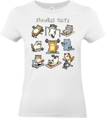 Fitness Cats - cat, bodybuilder, bodybuilding, cats, exercise, fitness, funny cats, gym, kitten, kitty, lifting, powerlifting, weightlifting, workout, yoga - Standard T-Shirt (Women)