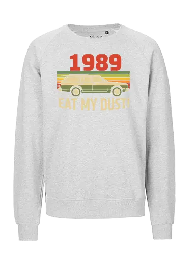 Vintage Wagon: Eat My Dust! - 1989, station wagon, vintage car, retro 80s, 90s nostalgia, eat my dust, sunset graphic, distressed, funny car, t-shirt design, art print, retro aesthetic, classic movie, cool graphic - Fairtrade Sweatshirt
