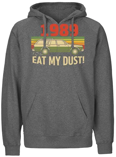 Vintage Wagon: Eat My Dust! - 1989, station wagon, vintage car, retro 80s, 90s nostalgia, eat my dust, sunset graphic, distressed, funny car, t-shirt design, art print, retro aesthetic, classic movie, cool graphic - Fairtrade Hoodie