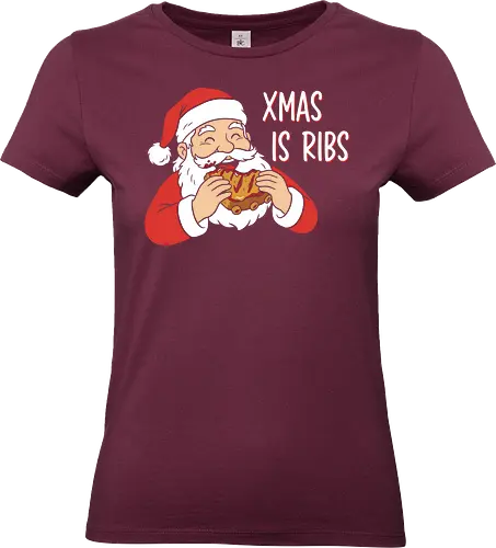 Funny BBQ Santa Claus - Xmas Is Ribs T-Shirt, Funny Christmas Shirt, BBQ Santa Claus Tee, Santa Eating Ribs, Christmas Ribs Shirt, Pitmaster Christmas Gift, Grill Master Holiday Shirt, Foodie Christmas Apparel, Ugly Christmas Sweater Party Shirt, Barbecue Lover Gift, Pulled Pork Christmas, Holiday Barbeque Tee, Funny Food Christmas, Meaty Christmas Shirt - Standard T-Shirt (Women)