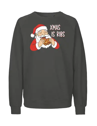 Funny BBQ Santa Claus - Xmas Is Ribs T-Shirt, Funny Christmas Shirt, BBQ Santa Claus Tee, Santa Eating Ribs, Christmas Ribs Shirt, Pitmaster Christmas Gift, Grill Master Holiday Shirt, Foodie Christmas Apparel, Ugly Christmas Sweater Party Shirt, Barbecue Lover Gift, Pulled Pork Christmas, Holiday Barbeque Tee, Funny Food Christmas, Meaty Christmas Shirt - Fairtrade Sweatshirt