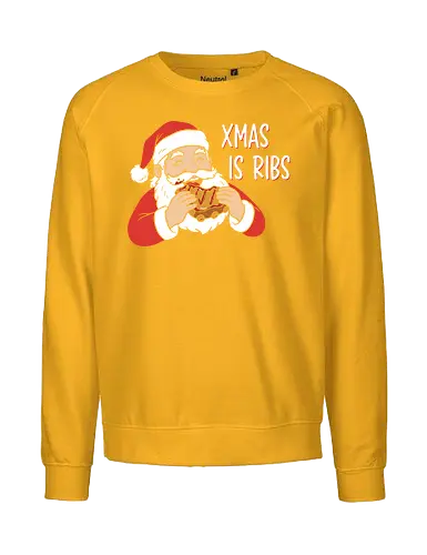 Funny BBQ Santa Claus - Xmas Is Ribs T-Shirt, Funny Christmas Shirt, BBQ Santa Claus Tee, Santa Eating Ribs, Christmas Ribs Shirt, Pitmaster Christmas Gift, Grill Master Holiday Shirt, Foodie Christmas Apparel, Ugly Christmas Sweater Party Shirt, Barbecue Lover Gift, Pulled Pork Christmas, Holiday Barbeque Tee, Funny Food Christmas, Meaty Christmas Shirt - Fairtrade Sweatshirt