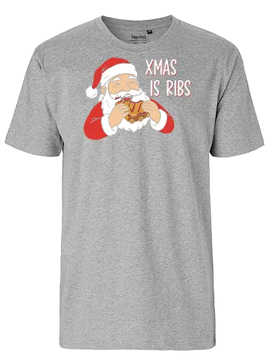 Funny BBQ Santa Claus - Xmas Is Ribs T-Shirt, Funny Christmas Shirt, BBQ Santa Claus Tee, Santa Eating Ribs, Christmas Ribs Shirt, Pitmaster Christmas Gift, Grill Master Holiday Shirt, Foodie Christmas Apparel, Ugly Christmas Sweater Party Shirt, Barbecue Lover Gift, Pulled Pork Christmas, Holiday Barbeque Tee, Funny Food Christmas, Meaty Christmas Shirt - Fairtrade T-Shirt