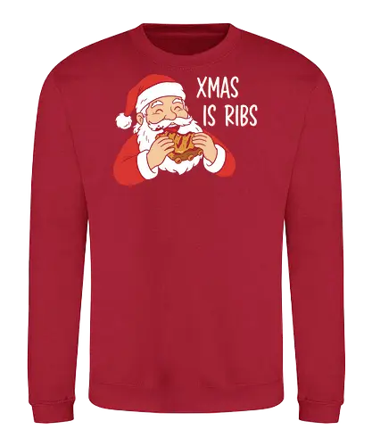 Funny BBQ Santa Claus - Xmas Is Ribs T-Shirt, Funny Christmas Shirt, BBQ Santa Claus Tee, Santa Eating Ribs, Christmas Ribs Shirt, Pitmaster Christmas Gift, Grill Master Holiday Shirt, Foodie Christmas Apparel, Ugly Christmas Sweater Party Shirt, Barbecue Lover Gift, Pulled Pork Christmas, Holiday Barbeque Tee, Funny Food Christmas, Meaty Christmas Shirt - Sweatshirt