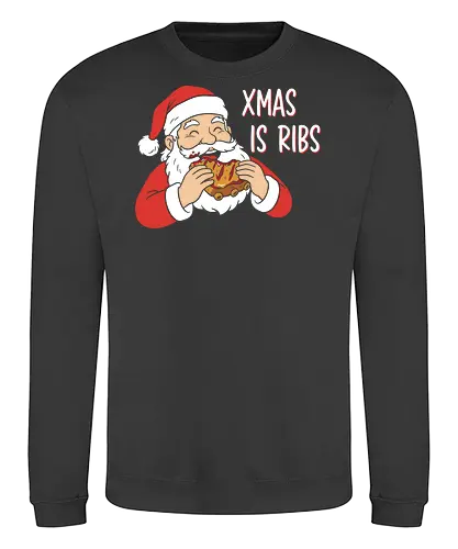 Funny BBQ Santa Claus - Xmas Is Ribs T-Shirt, Funny Christmas Shirt, BBQ Santa Claus Tee, Santa Eating Ribs, Christmas Ribs Shirt, Pitmaster Christmas Gift, Grill Master Holiday Shirt, Foodie Christmas Apparel, Ugly Christmas Sweater Party Shirt, Barbecue Lover Gift, Pulled Pork Christmas, Holiday Barbeque Tee, Funny Food Christmas, Meaty Christmas Shirt - Sweatshirt