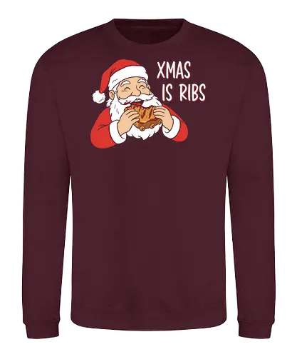 Funny BBQ Santa Claus - Xmas Is Ribs T-Shirt, Funny Christmas Shirt, BBQ Santa Claus Tee, Santa Eating Ribs, Christmas Ribs Shirt, Pitmaster Christmas Gift, Grill Master Holiday Shirt, Foodie Christmas Apparel, Ugly Christmas Sweater Party Shirt, Barbecue Lover Gift, Pulled Pork Christmas, Holiday Barbeque Tee, Funny Food Christmas, Meaty Christmas Shirt - Sweatshirt