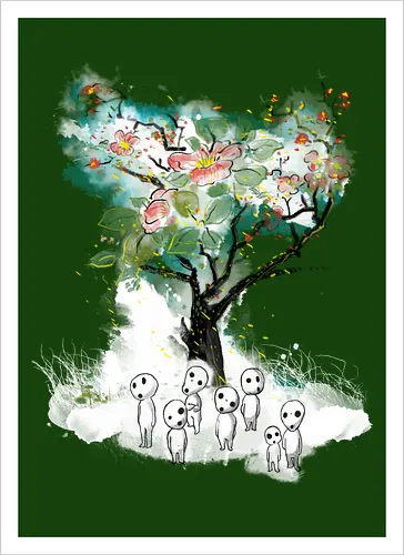 Kodamas a la Hokusai - kodamas, cute, kids, anime, japan pop culture, fantasy - Artprint