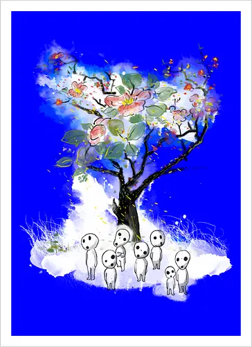 Kodamas a la Hokusai - kodamas, cute, kids, anime, japan pop culture, fantasy - Artprint