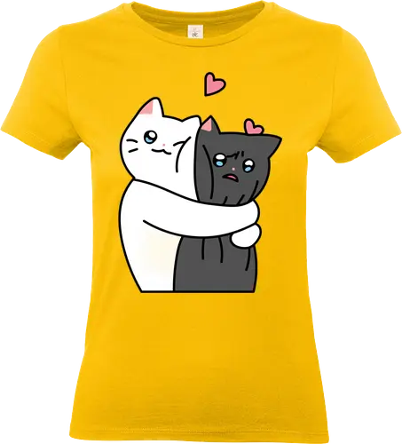 Cute Cats Hugs with Love  - Love, Cat, Black, White, Animal, Happy, Cute, Yin and Yang, Hug, Match, Feeling, Fanart - Standard T-Shirt (Women)
