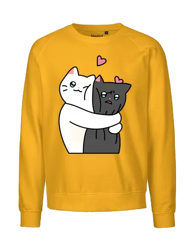 Cute Cats Hugs with Love  - Love, Cat, Black, White, Animal, Happy, Cute, Yin and Yang, Hug, Match, Feeling, Fanart - Fairtrade Sweatshirt