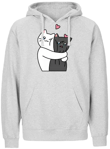 Cute Cats Hugs with Love  - Love, Cat, Black, White, Animal, Happy, Cute, Yin and Yang, Hug, Match, Feeling, Fanart - Fairtrade Hoodie