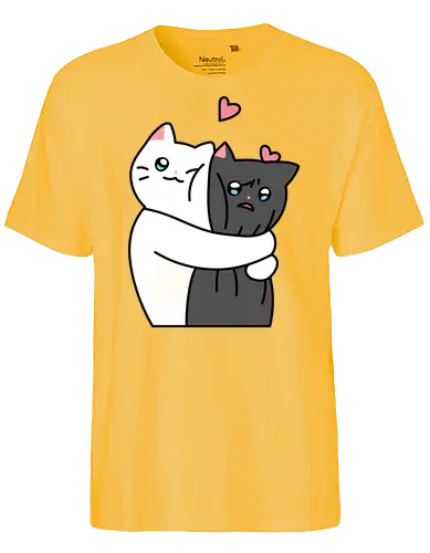 Cute Cats Hugs with Love  - Love, Cat, Black, White, Animal, Happy, Cute, Yin and Yang, Hug, Match, Feeling, Fanart - Fairtrade T-Shirt