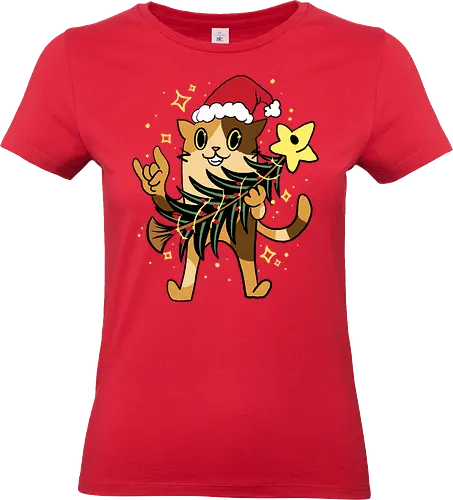 paw paw party - christmas, santaclaus, ugly christmas sweater, cat, catlover, christmas tree, psycadelic, funny, cute, hat, cartoon, merry christmas, decoration, holiday, black friday - Standard T-Shirt (Women)