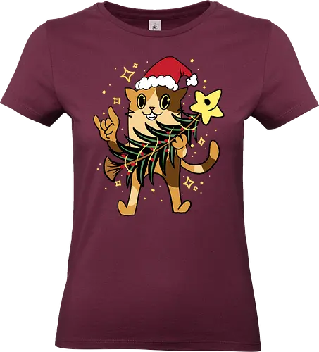 paw paw party - christmas, santaclaus, ugly christmas sweater, cat, catlover, christmas tree, psycadelic, funny, cute, hat, cartoon, merry christmas, decoration, holiday, black friday - Standard T-Shirt (Women)